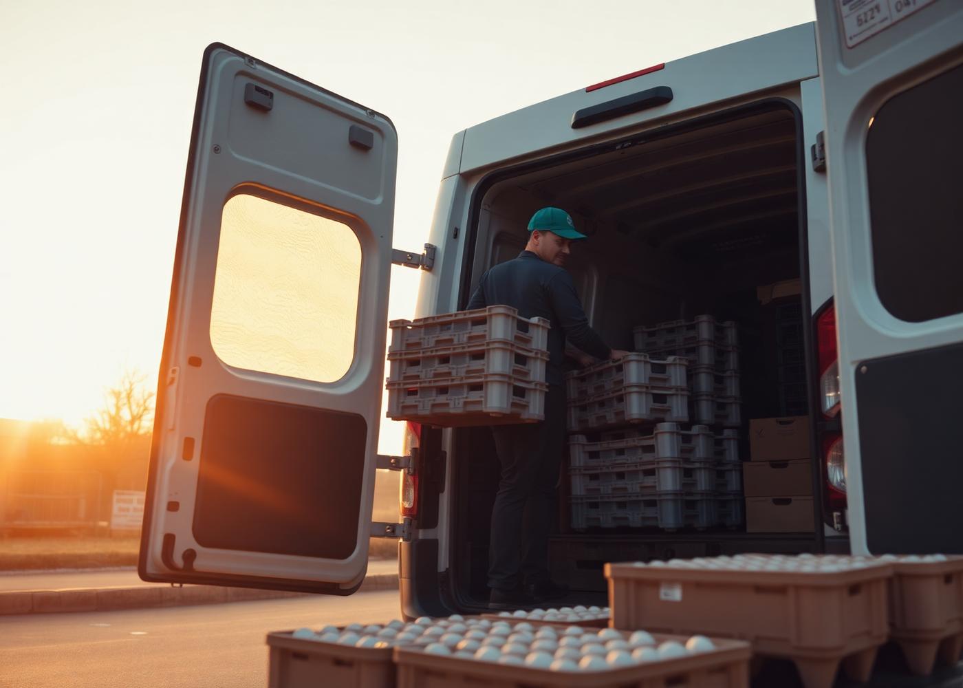 Loading delivery van at dawn