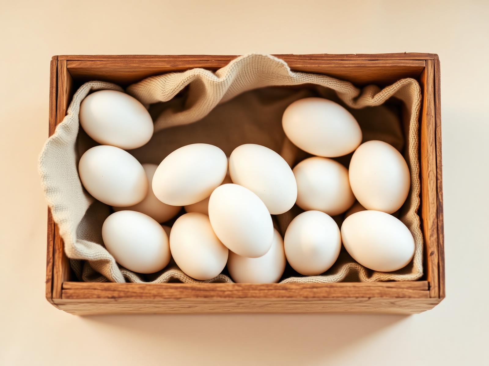 Fresh eggs in a wooden crate